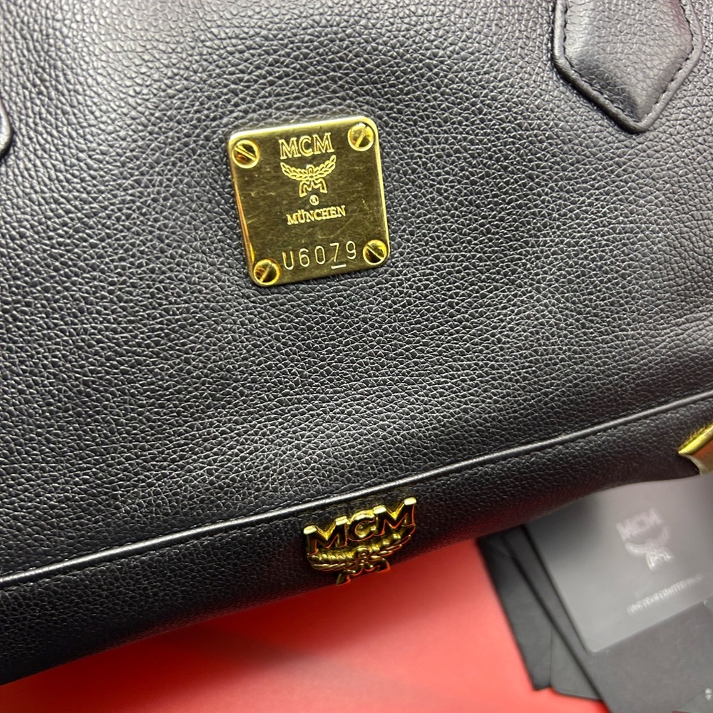 MCM Black Leather Duffel with Gold Details - Picture 7 of 16